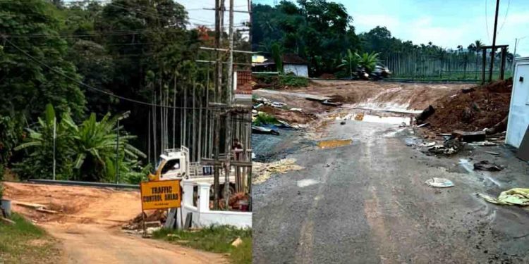 റോഡ് തകർന്നതിൽ പ്രതിഷേധിച്ച് നാട്ടുകാർ