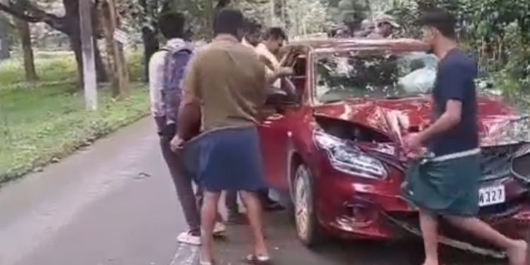 മാൻ കുറുകെ ചാടി കാർ അപകടത്തിൽ പെട്ടു