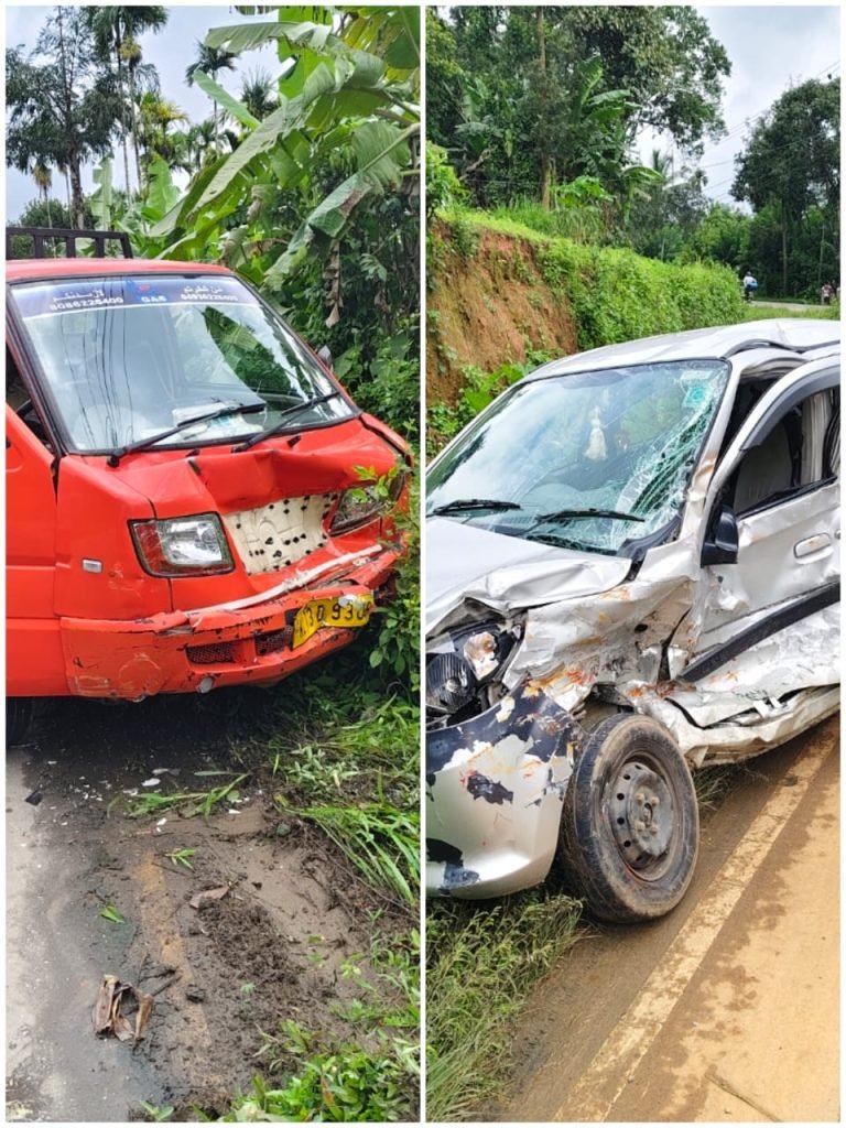 ഗ്യാസ് കയറ്റി വന്ന ദോസ്ത് വാഹനവും കാറും കൂട്ടിയിടിച്ച് അപകടം