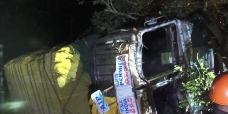 മൂലങ്കവിൽ നിയന്ത്രണം വിട്ട ലോറി മരത്തിലിടിച്ച് മറിഞ്ഞു, ഡ്രൈവർക്ക് പരിക്ക്