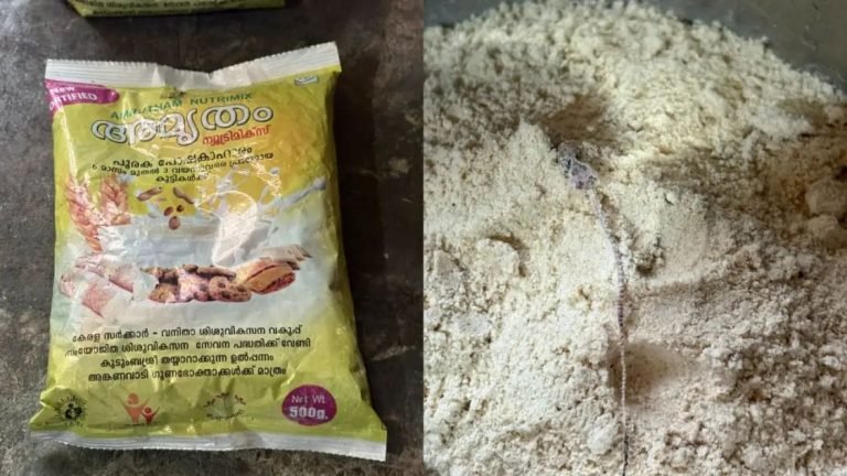 രണ്ട് വയസുകാരിക്ക് ചര്‍ദ്ദിയും വയറിളക്കവും; അംഗൻവാടിയില്‍ നിന്ന് നല്‍കിയ അമൃതം പൊടി പാക്കറ്റില്‍ പല്ലിയുടെ ജഡം