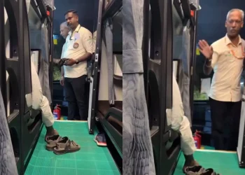 KSRTCയുടെ പുത്തൻ വോൾവോ ബസ്സിൽ തുപ്പി യാത്രക്കാരൻ; നിസ്സഹായരായി ജീവനക്കാർ