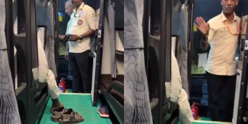 KSRTCയുടെ പുത്തൻ വോൾവോ ബസ്സിൽ തുപ്പി യാത്രക്കാരൻ; നിസ്സഹായരായി ജീവനക്കാർ