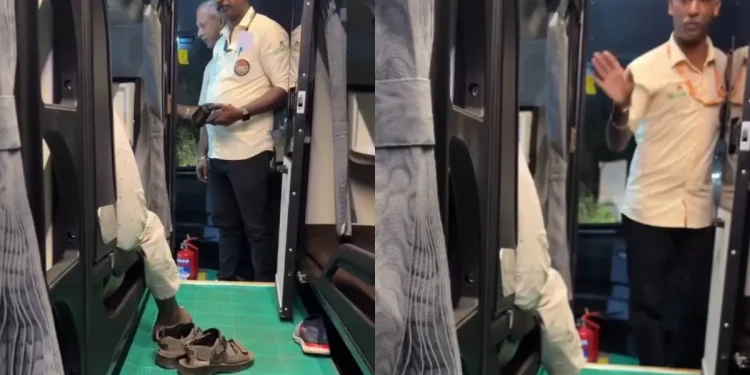 KSRTCയുടെ പുത്തൻ വോൾവോ ബസ്സിൽ തുപ്പി യാത്രക്കാരൻ; നിസ്സഹായരായി ജീവനക്കാർ