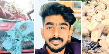 ബിയറുമായി പോയ ലോറി അപകടത്തിൽ പ്പെട്ട് ഡ്രൈവർക്ക് ദാരുണാന്ത്യം