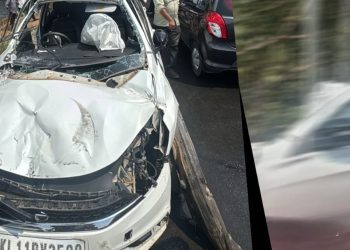 മാനന്തവാടിയിൽ കാർ നിയന്ത്രണം വിട്ട് മറിഞ്ഞു; ദിശാസൂചികയും ബൈക്കുകളും തകർന്നു