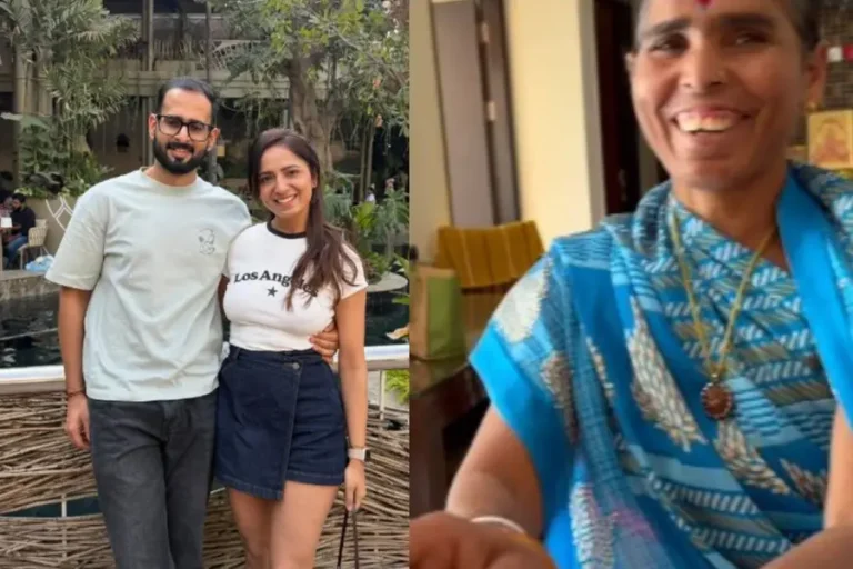റോസാപ്പൂവും ചോക്ലേറ്റും സമ്മാനിച്ച് വീട്ടുജോലിക്കാരി, കാൽതൊട്ട് അനുഗ്രഹം വാങ്ങി ദമ്പതിമാർ