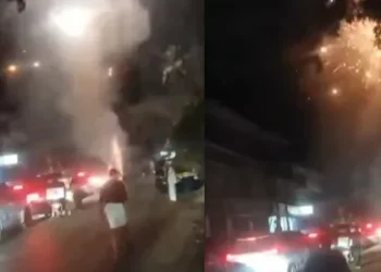 സംസ്ഥാനപാതയിൽ വിവാഹാഘോഷം; ഗതാഗതം തടസ്സപ്പെടുത്തി പടക്കം പൊട്ടിക്കൽ, കേസ്